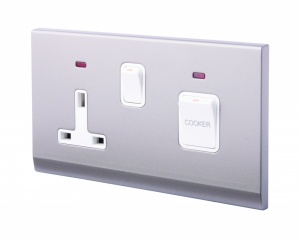 Simplicity 45A DP Cooker Switch + 13A Plug Socket W/ Neon Mid Grey
